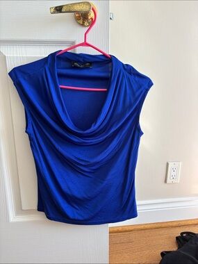 Jones New York Royal Blue Draped Cowl Neck Sleeveless Top